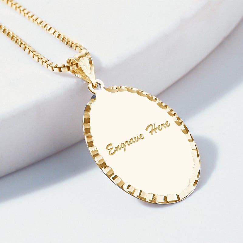 Oval with Diamond Cut Edge Engravable Pendant