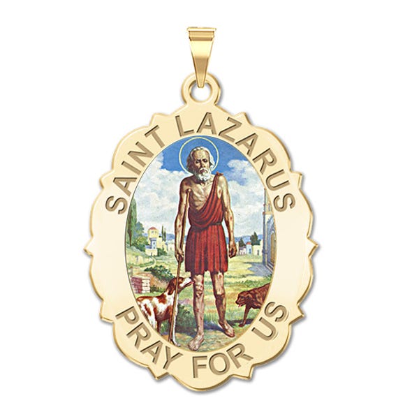 Saint Lazarus Scalloped Oval Color Religious Medal