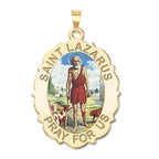Saint Lazarus Scalloped Oval Color Religious Medal