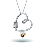 Carabiner Heart Pendant Necklace with CZ Barrel and Dangle Photo Charms / Chain Included