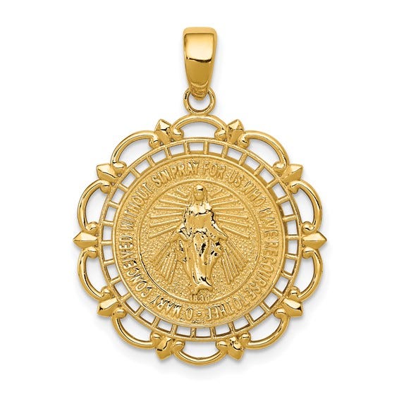 Polished Miraculous Medal With Cut-Out Scalloped Frame