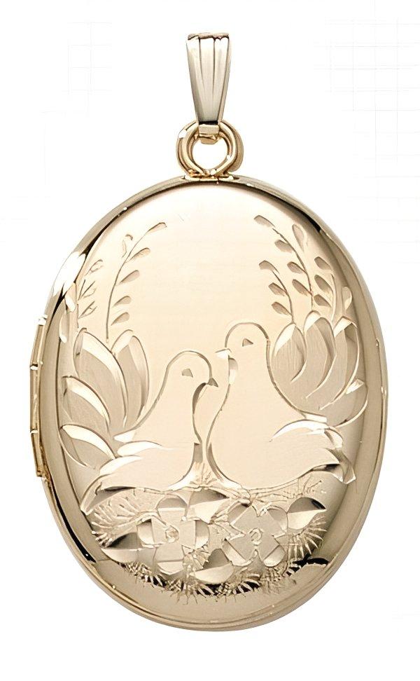 14K Gold Filled Lovebird Oval Photo Locket