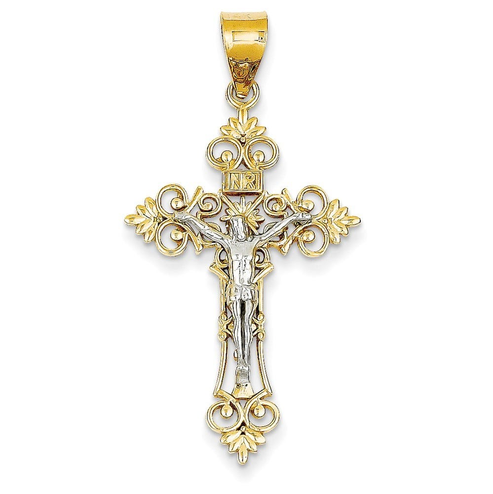 Two-Tone Lacey-Edged Crucifix Pendant