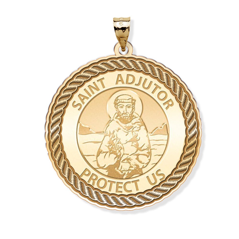 Saint Adjutor Round Rope Border Religious Medal