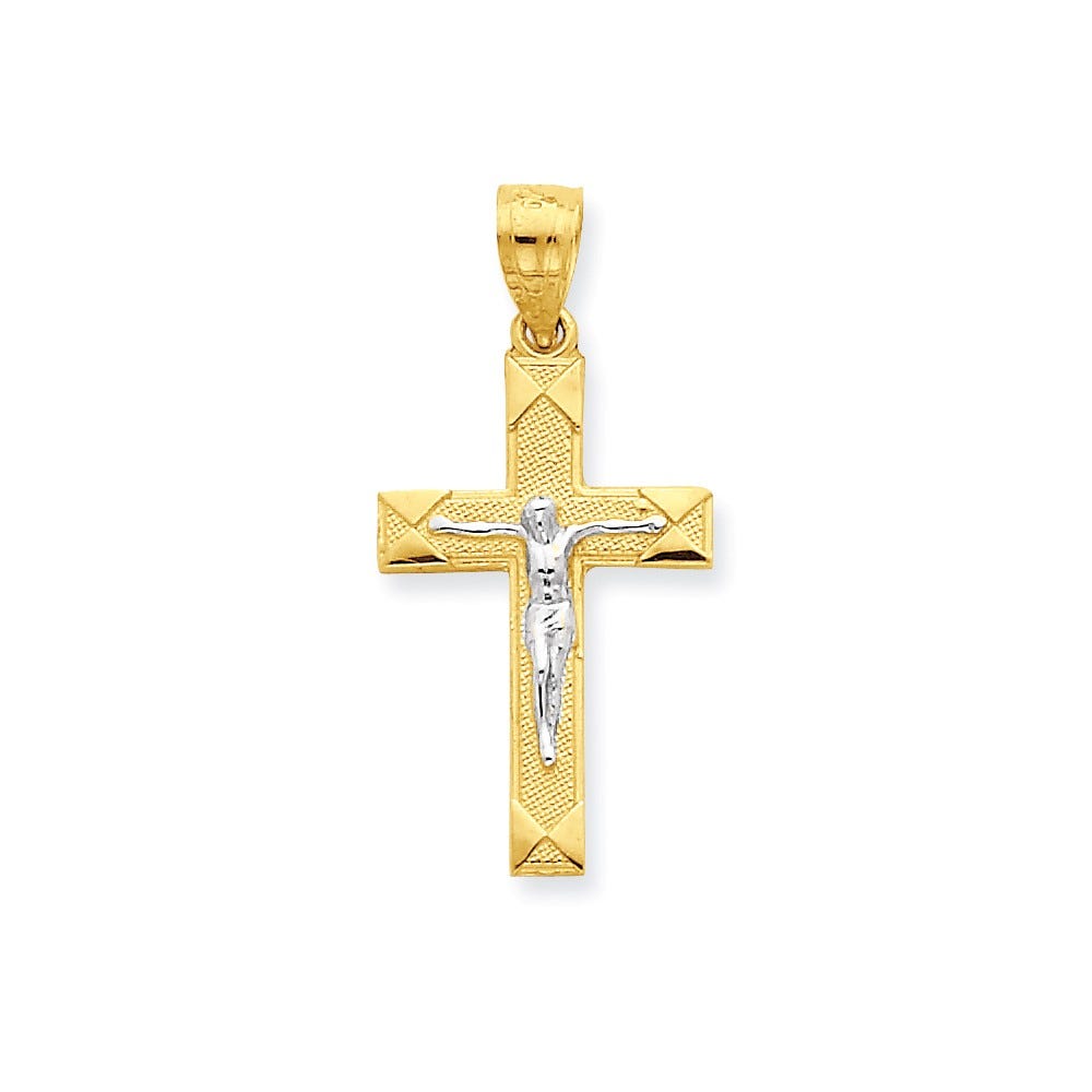 10K Gold And Rhodium Crucifix Pendant