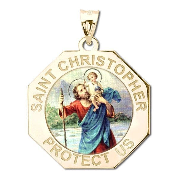 Saint Christopher Perfect Octagon Religious Medal - "Color"