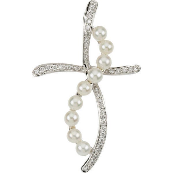 Diamond And Pearl Cross Pendant