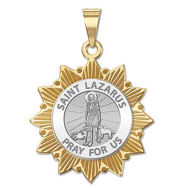Saint Lazarus Two-Tone Sun Border Religious Medal