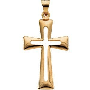 14K Yellow Gold Openwork Flared Cross Pendant