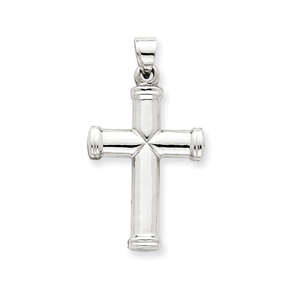 14K White Gold Polished Knobbed-Ends Cross Pendant