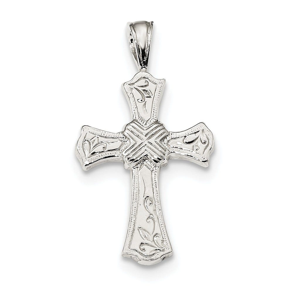 Sterling Silver Patterned-Arm Cross Pendant