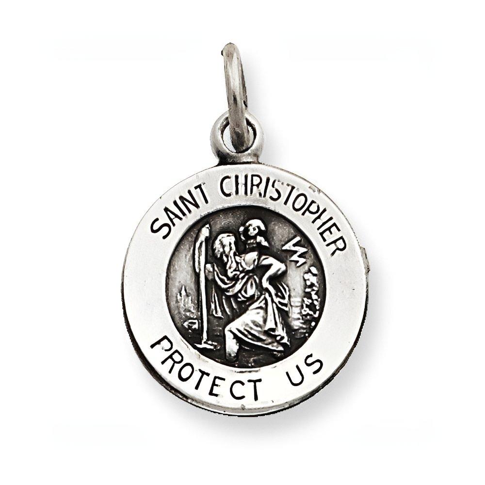 Sterling Silver Antiqued Round Saint Christopher Medal
