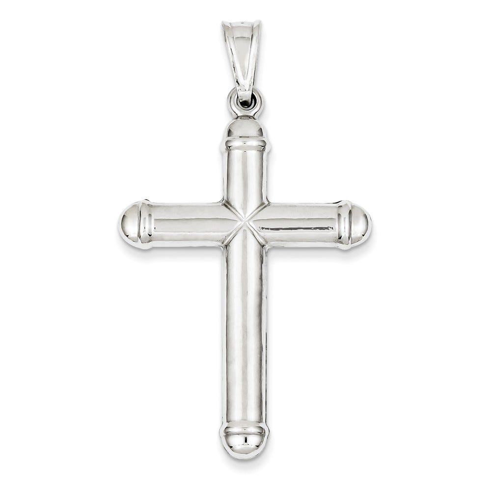 14K White Gold Hollow Ribbed-Ends Cross Pendant