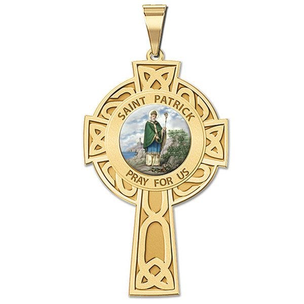 Saint Patrick Celtic Cross Religious Medal "Color