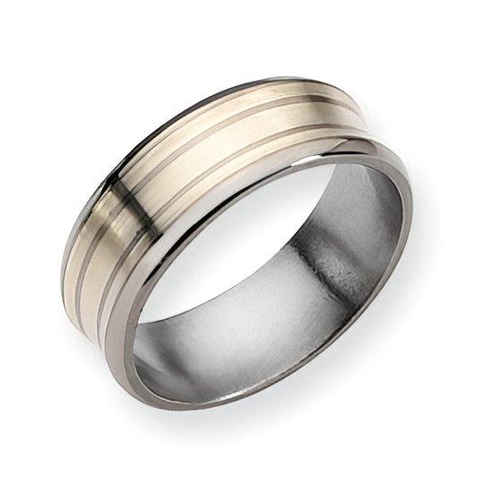 Titanium Sterling Silver Inlay Concave Approx. 0.31 Inch Satin and Polished Band