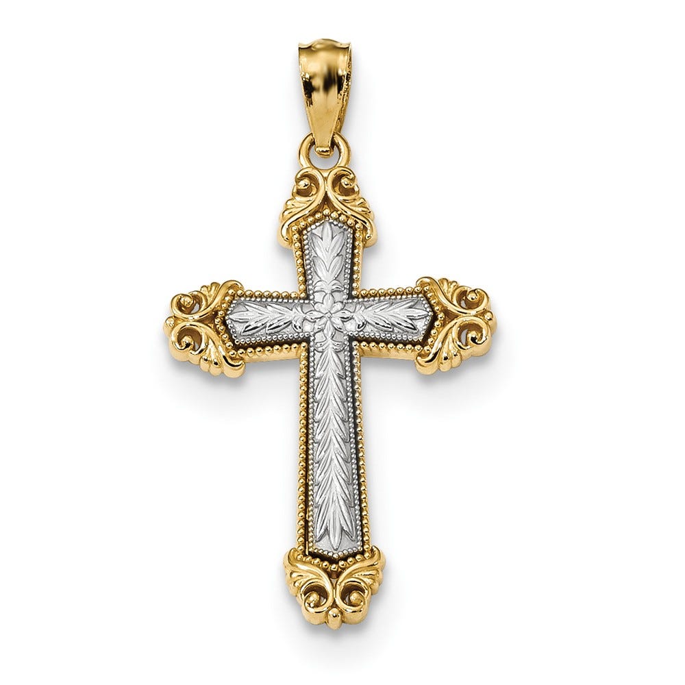 14K Two Tone Polished Cross Pendant
