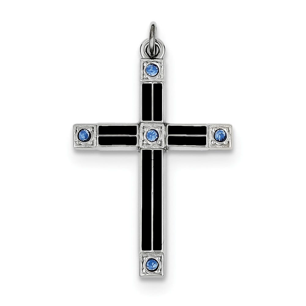 Enameled And Blue Cz Cross Pendant