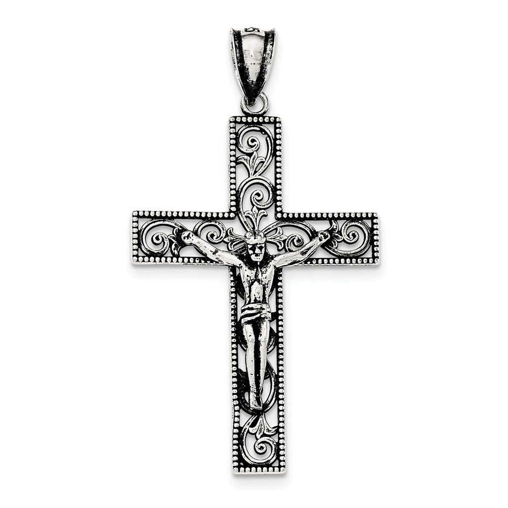 Antiqued Beaded Filigree Inri Crucifix Pendant