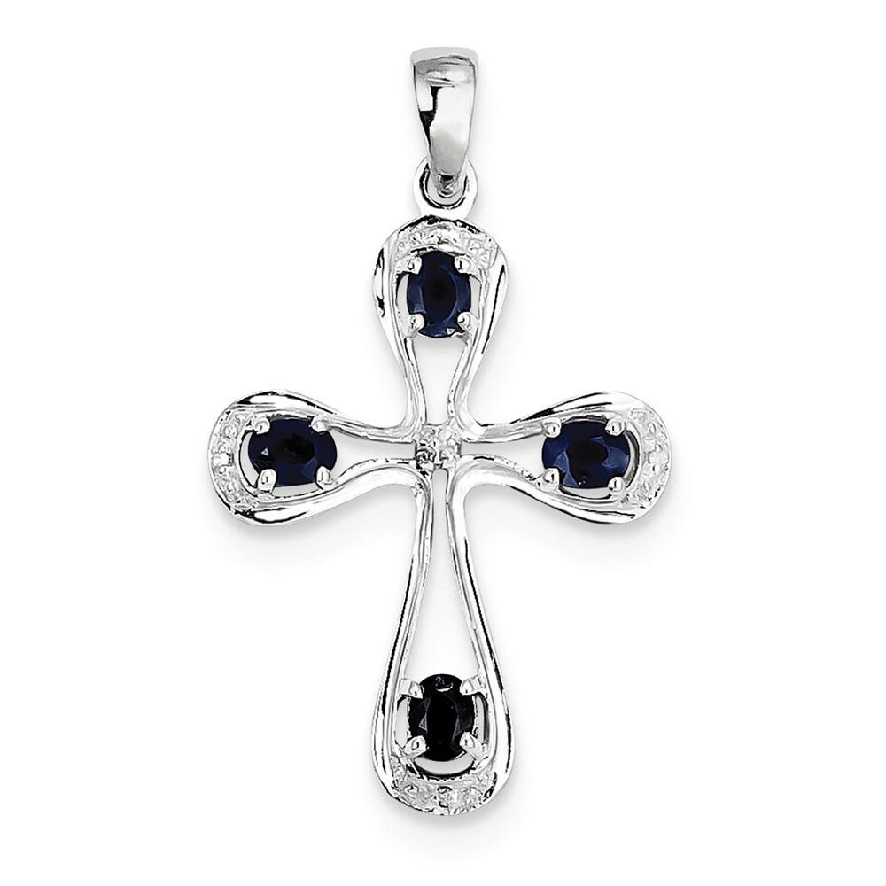 Sterling Silver Sapphire And Diamond Cross Pendant