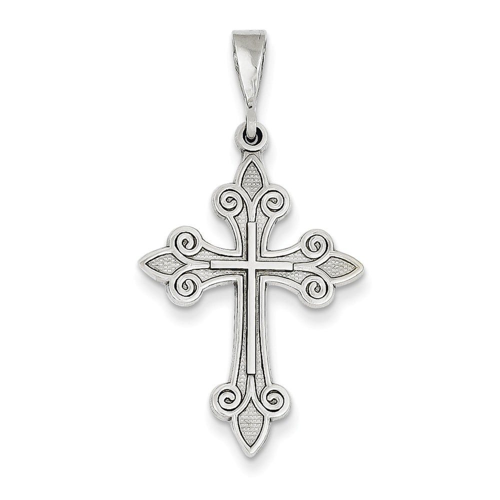 14K White Gold Scroll-Edge Cross Pendant
