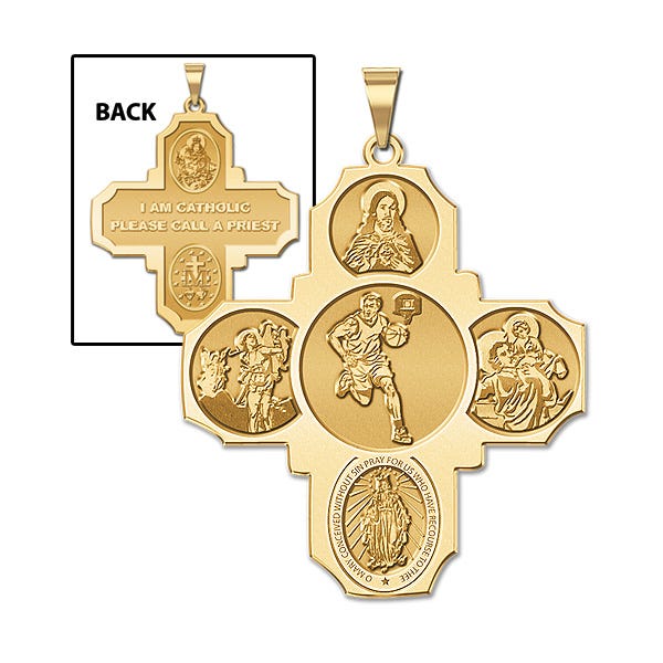 Four Way Cross - Basketball Male Religious Medal