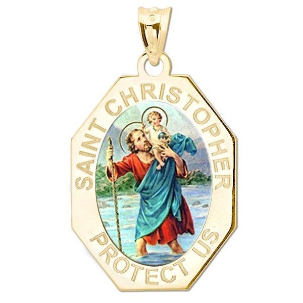 Saint Christopher Long Octagon Religious Medal "Color"