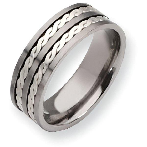 Titanium Sterling Silver Inlay Approx. 0.31 Inch Satin and Polished Wedding Band