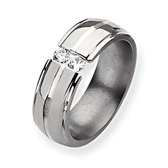 Titanium Approx. 0.31 Inch Diamond Grooved Polished Wedding Band