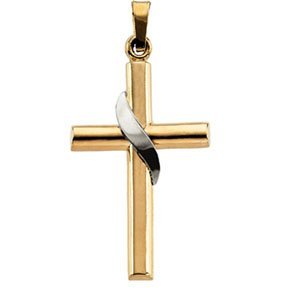 14K Two-Tone Gold Diagonal-Wrap Cross Pendant