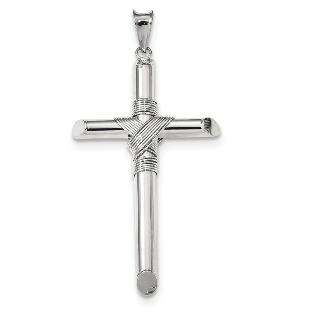 14K White Gold Polished Tube Rounded-End Cross Pendant