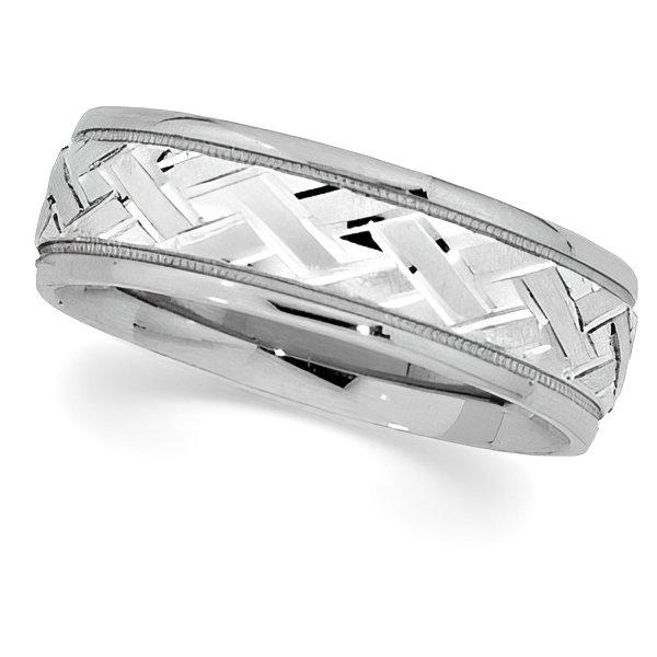 14K White Gold Approx. 0.28 Inch Design-Etched Wedding Band
