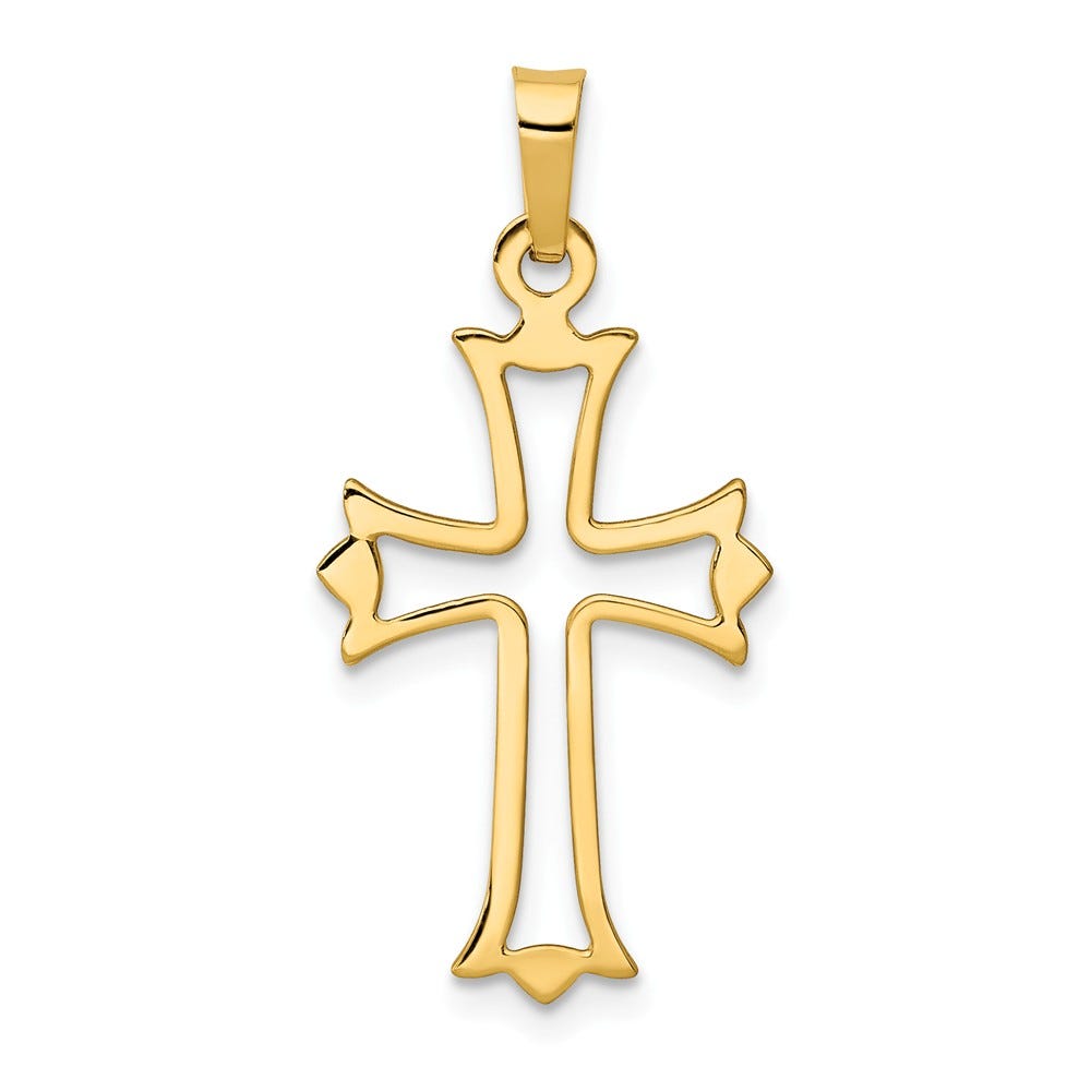 Polished Cut-Out Fleur De Lis Cross Pendant
