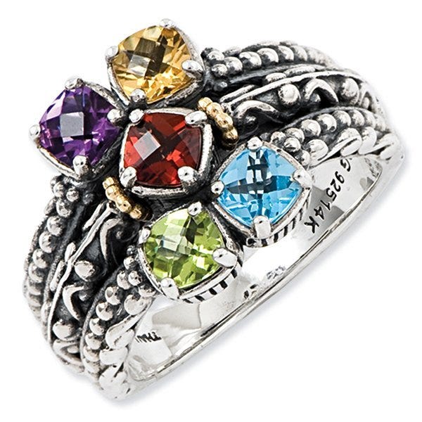 Sterling Silver & 14K Five-Stone Antiqued Mother's Ring