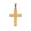 14K Yellow Gold Scroll-Engraved Cross Pendant
