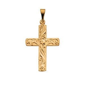 14K Yellow Gold Scroll-Engraved Cross Pendant