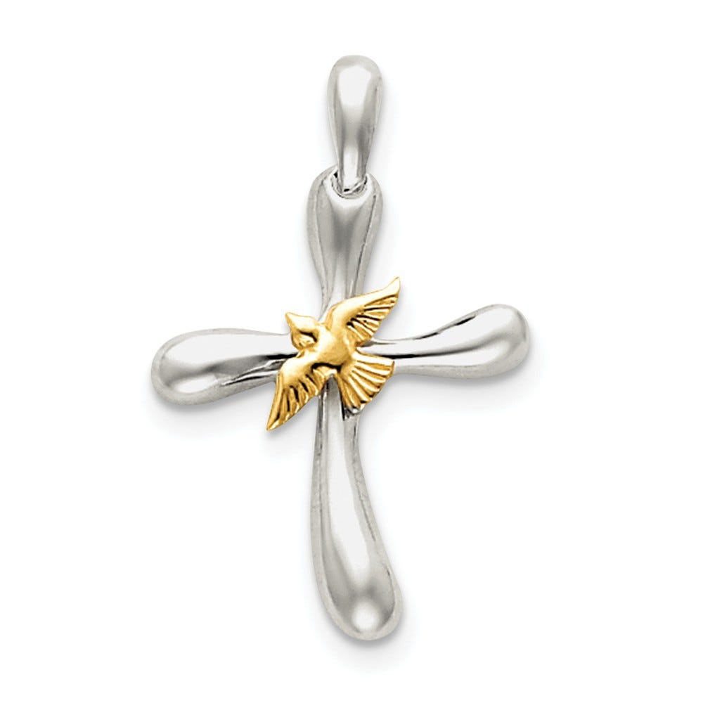 Sterling Silver And Vermeil Dove Cross Pendant