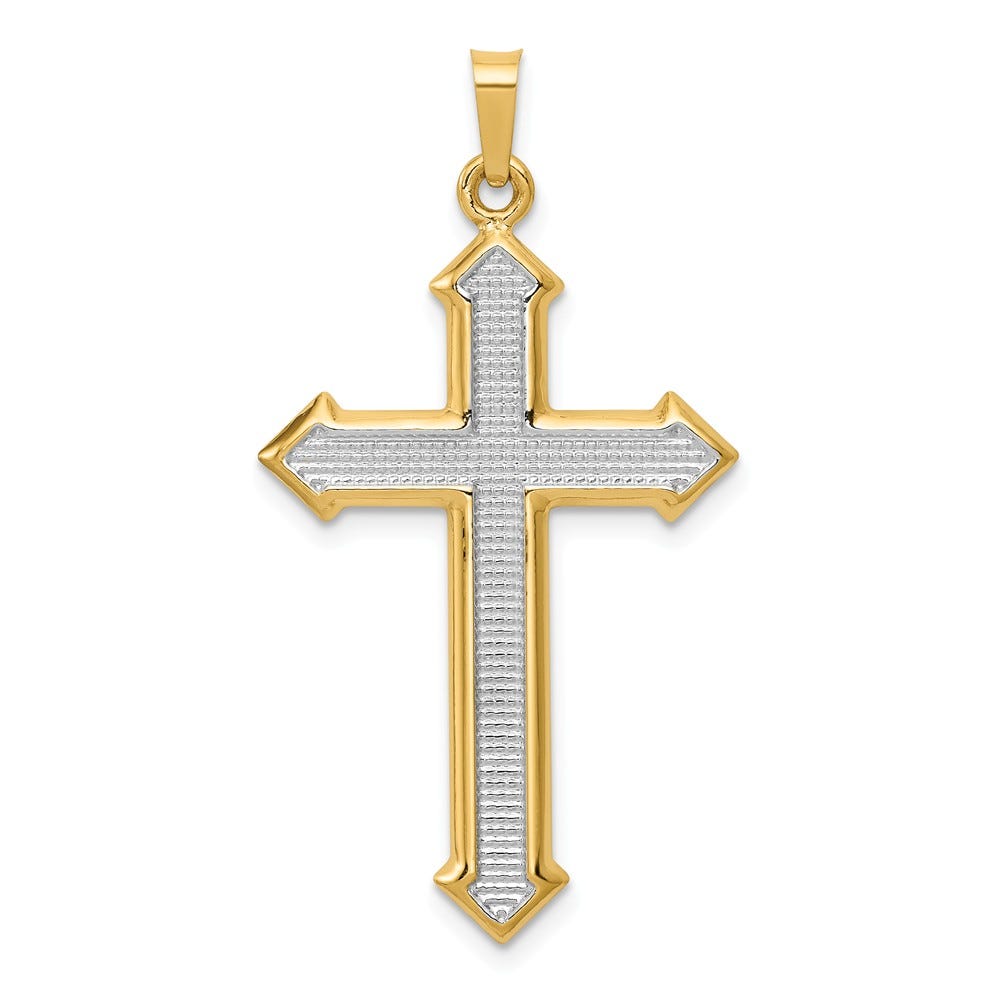 Rhodium Polished And Textured Passion Cross Pendant