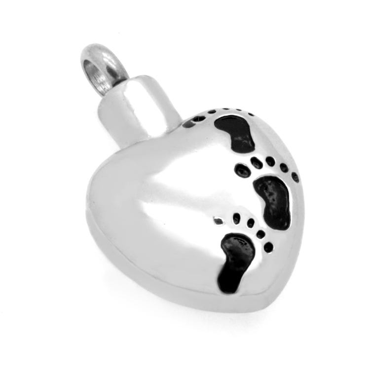 Stainless Steel Footprint Heart Cremation & Ash Holder