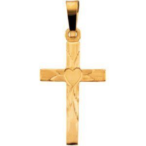 14K Yellow Gold Cross Pendant With Heart