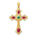 14K Ruby And Emerald Cabochon Cross Pendant