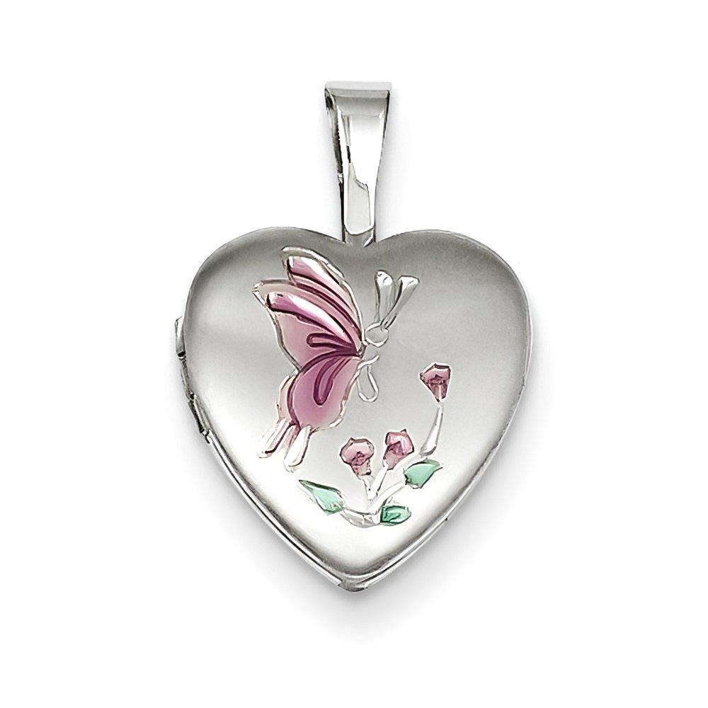 Baby Satin Butterfly Heart Locket With Color Enamel