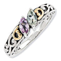 Sterling Silver & 14K Two-Stone Antiqued Mother's Ring