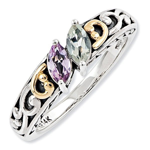 Sterling Silver & 14K Two-Stone Antiqued Mother's Ring