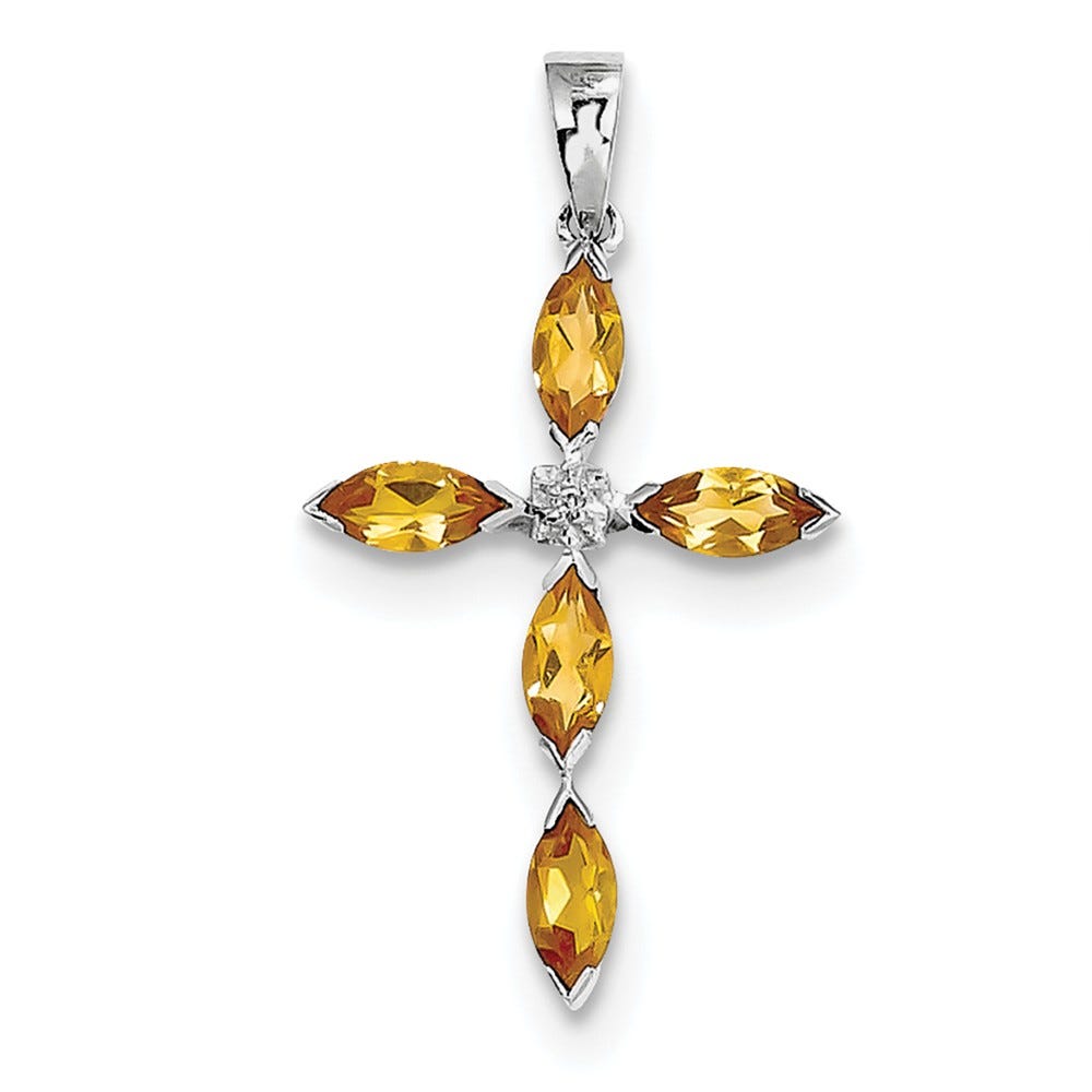 Citrine And Diamond Cross Pendant