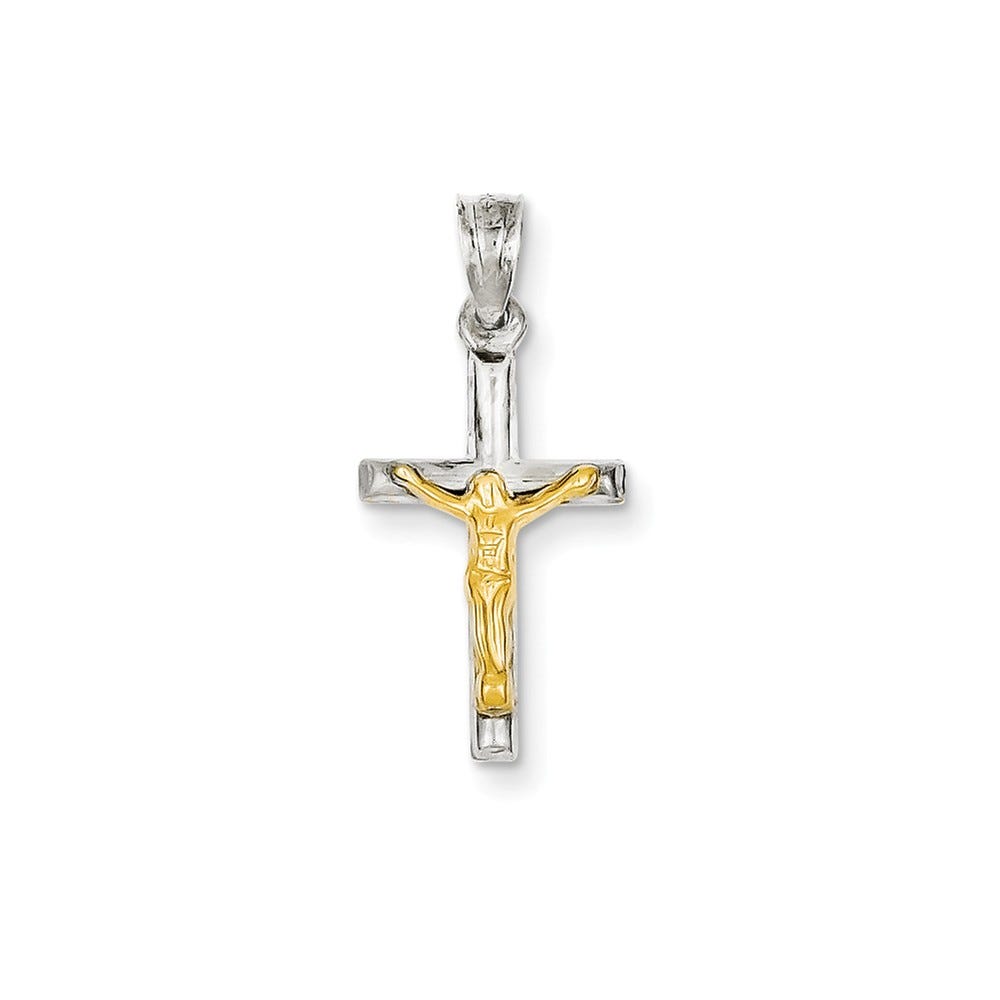 14K Two-Tone Hollow Crucifix Charm