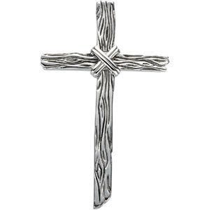 14K White Gold Wooden Texture Cross Pendant