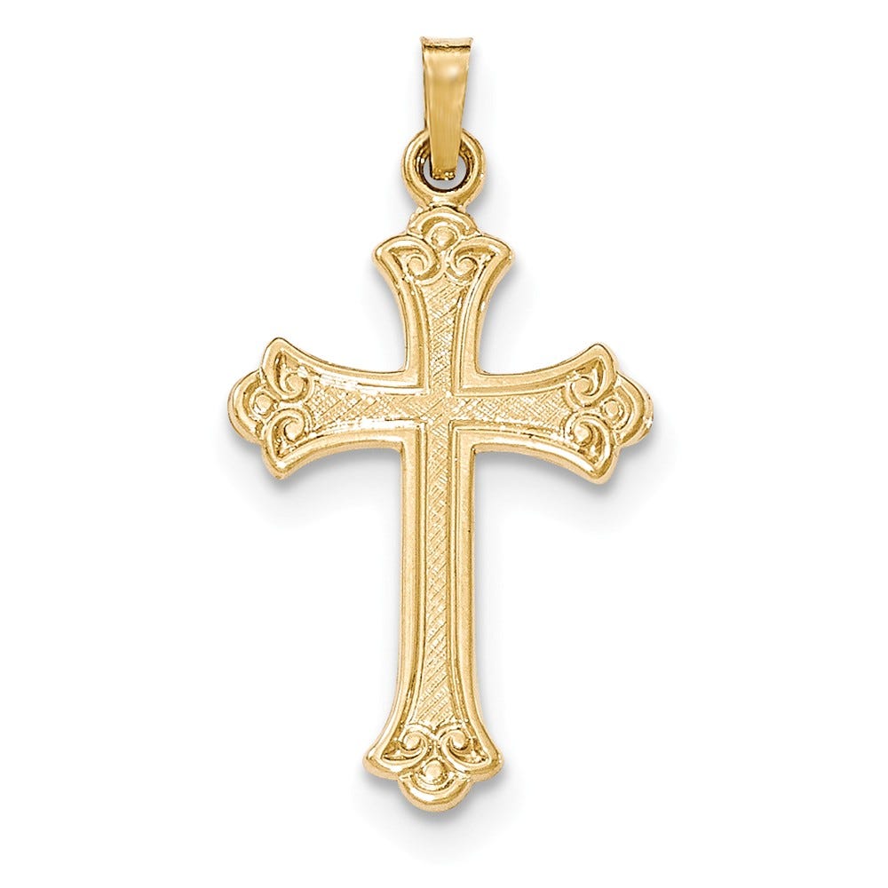 14K Gold Fleur De Lis Cross Pendant