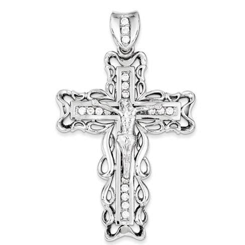 Sterling Silver Cz Crucifix Pendant