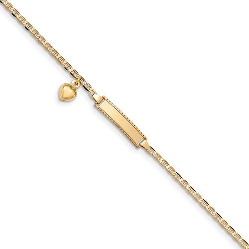 Custom Engraved 14K Gold Children's Heart Charm ID Bracelet