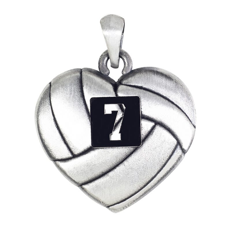 Heart Shaped Volleyball Pendant with Number & Chain